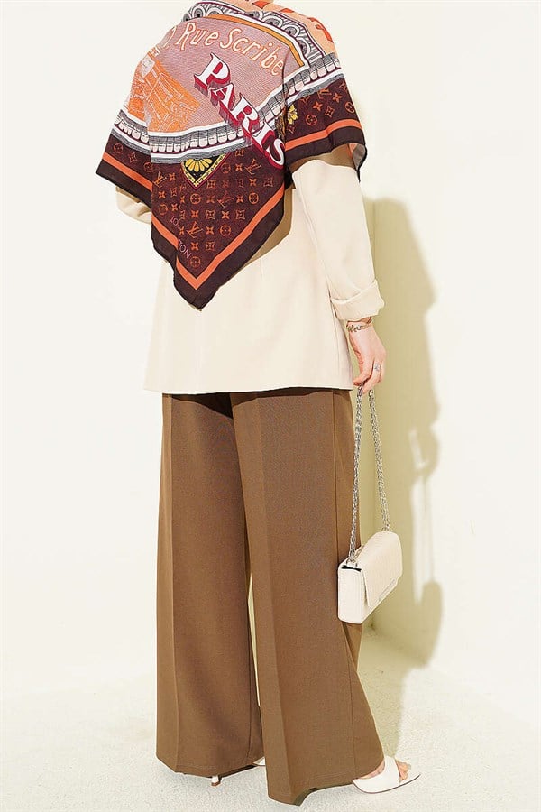 Double Pleated Buttoned Fabric Trousers, Mink