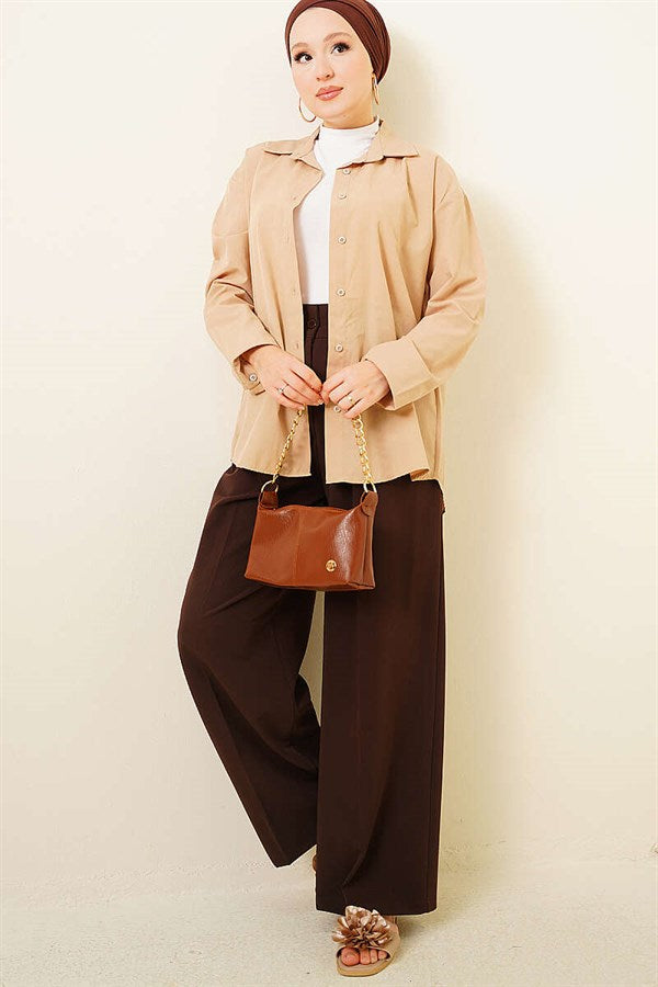 Double Pleated Wide Leg Trousers, Brown