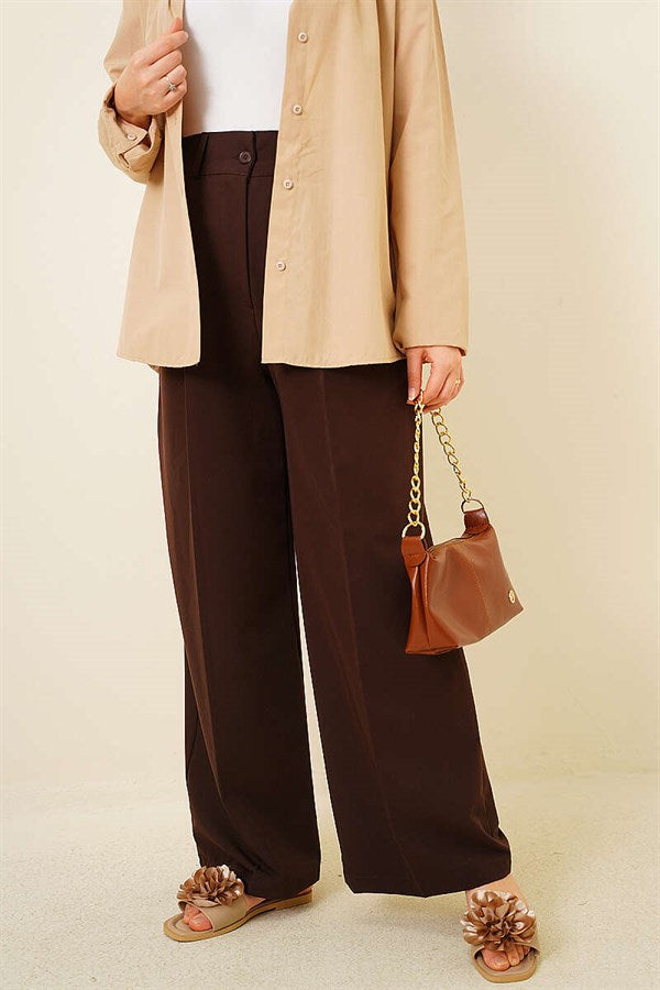 Double Pleated Wide Leg Trousers, Brown