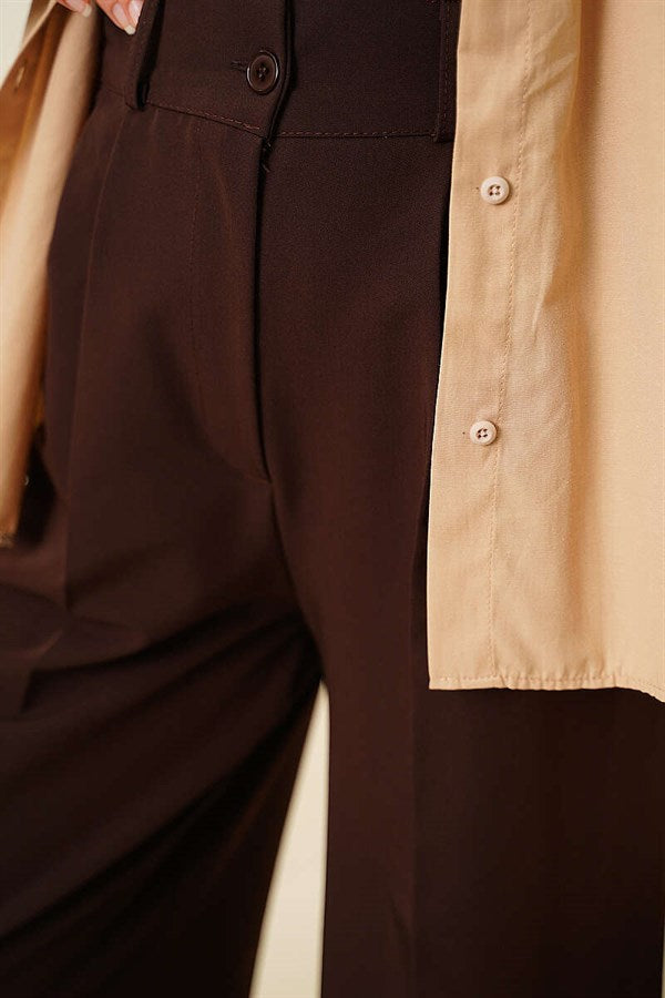 Double Pleated Wide Leg Trousers, Brown
