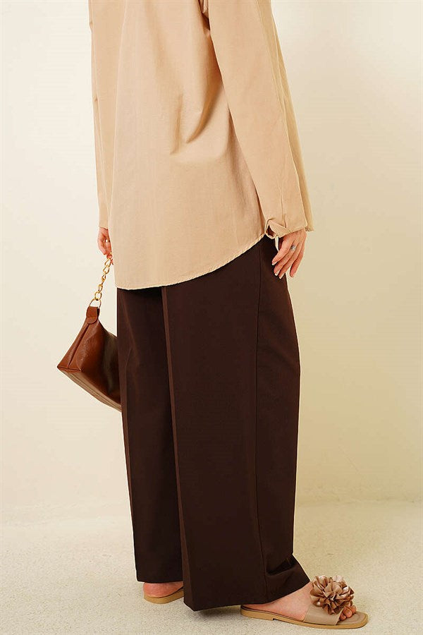 Double Pleated Wide Leg Trousers, Brown