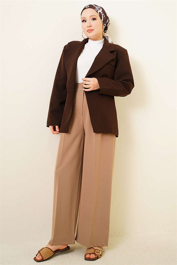 Double Pleated Wide Leg Trousers, Mink