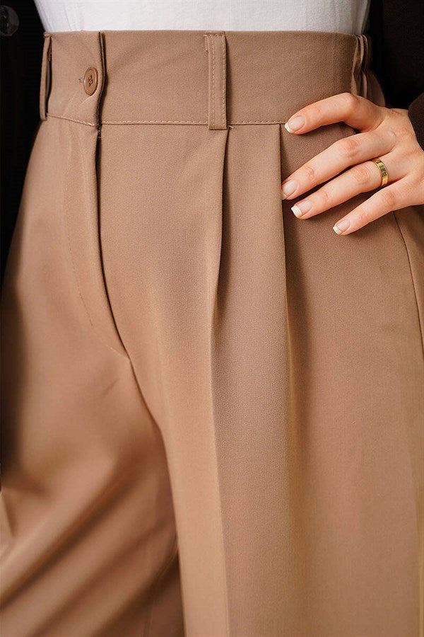 Double Pleated Wide Leg Trousers, Mink