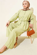 Double Pleated Mandarin Collar 2 Piece Set in Light Green