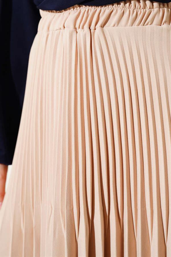Double Pleated Elastic Waist Skirt Beige
