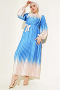 Two-Tone Pleated Satin Dress Indigo