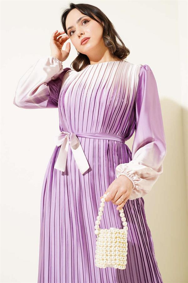 Two-Tone Pleated Satin Dress Lilac