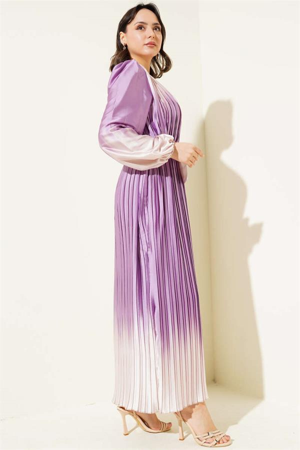 Two-Tone Pleated Satin Dress Lilac