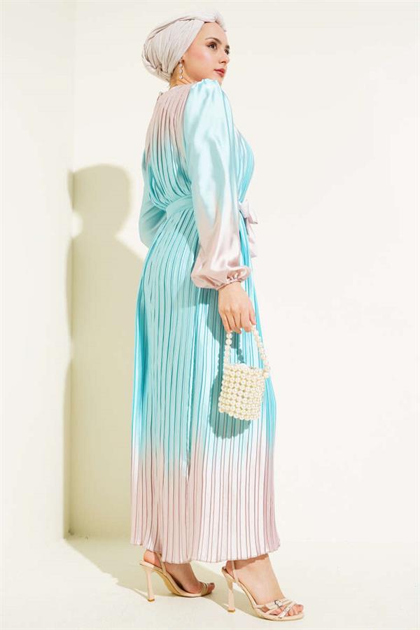 Two-Tone Pleated Satin Dress Mint