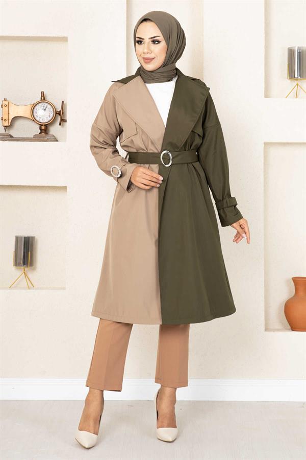 Two-Tone Trench Coat 100MD-10016 Khaki