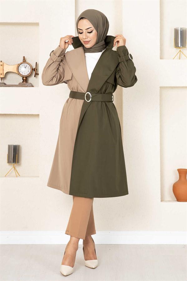 Two-Tone Trench Coat 100MD-10016 Khaki