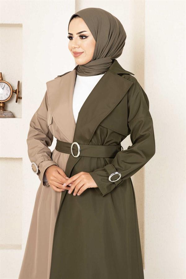 Two-Tone Trench Coat 100MD-10016 Khaki