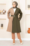 Two-Tone Trench Coat 100MD-10016 Khaki