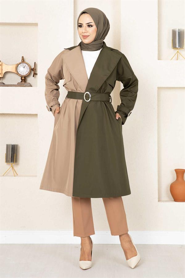 Two-Tone Trench Coat 100MD-10016 Khaki