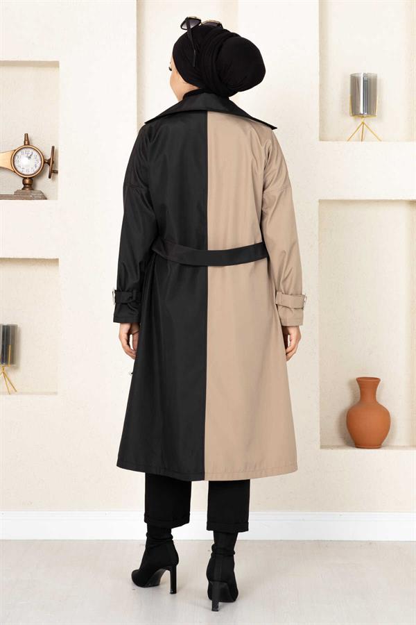 Two-Tone Trench Coat 100MD-10016 Cream-Black