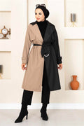Two-Tone Trench Coat 100MD-10016 Cream-Black