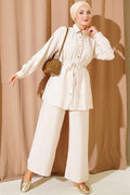 Double-Woven 2 Piece Set with Rope Belt, Beige