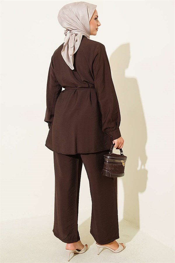 2 Piece Set with Double Yoke and Drawstring, Coffee Color