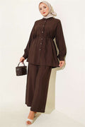 2 Piece Set with Double Yoke and Drawstring, Coffee Color