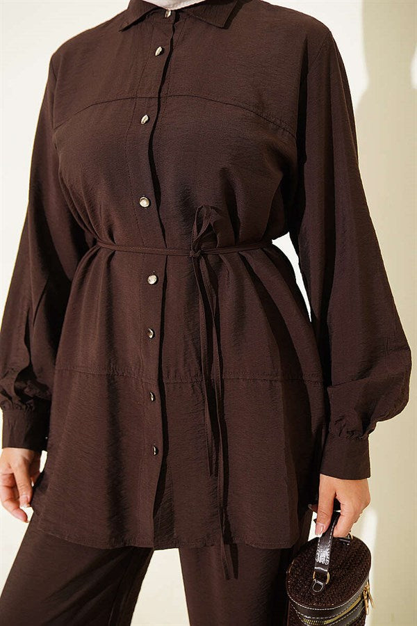 2 Piece Set with Double Yoke and Drawstring, Coffee Color
