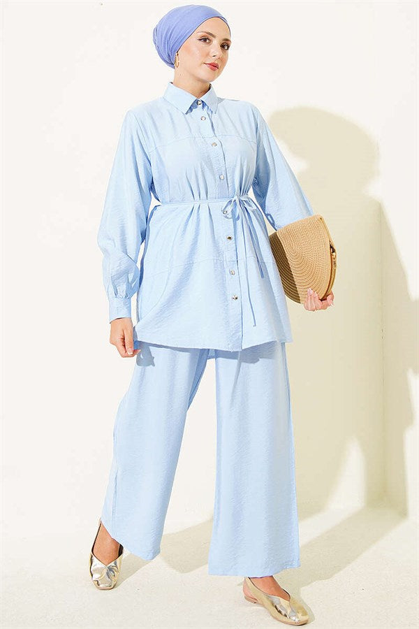 Double Yoke 2 Piece Set with Rope Belt, Blue