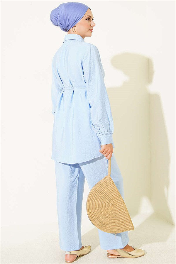 Double Yoke 2 Piece Set with Rope Belt, Blue