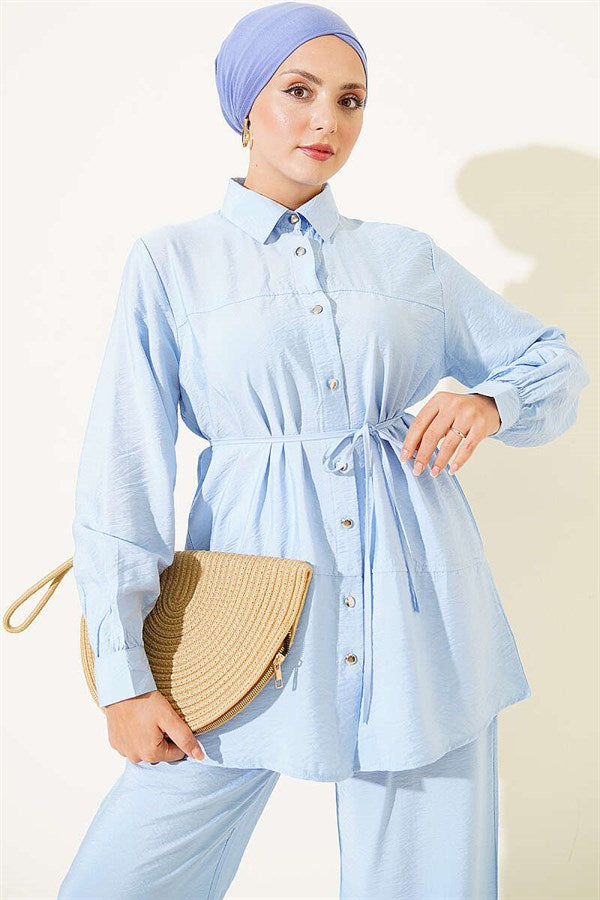 Double Yoke 2 Piece Set with Rope Belt, Blue