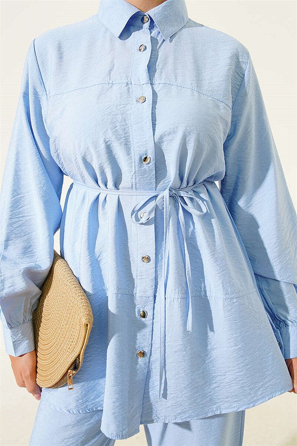 Double Yoke 2 Piece Set with Rope Belt, Blue