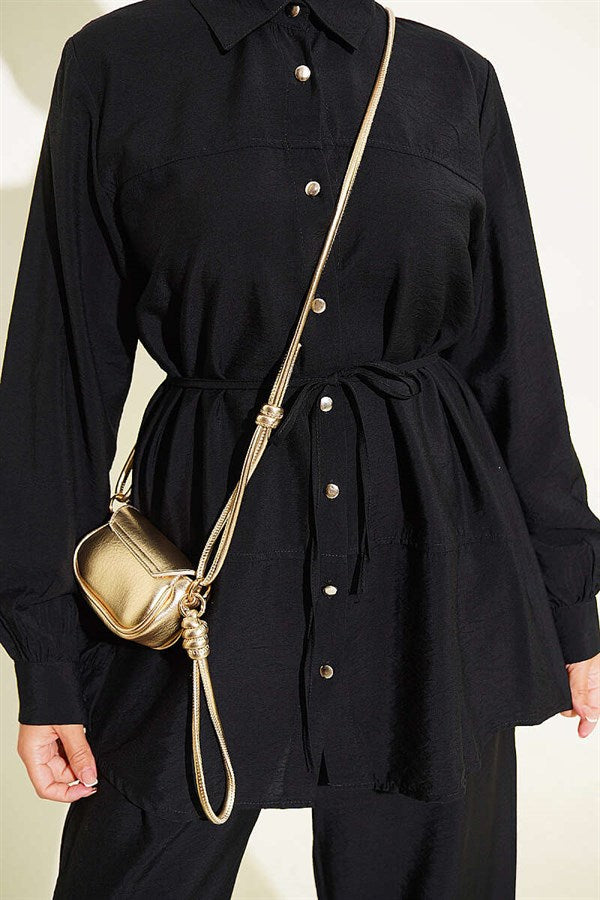 2 Piece Set with Double Yoke and Rope Belt, Black