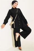 2 Piece Set with Double Yoke and Rope Belt, Black