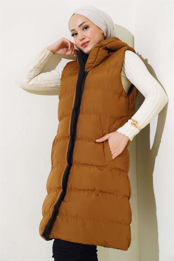 Double Sided Zippered Puffer Vest Black Tan