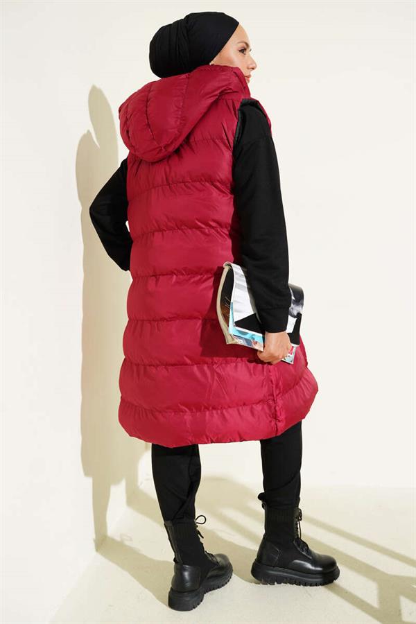 Double-Sided Zippered Puffer Vest Black Burgundy