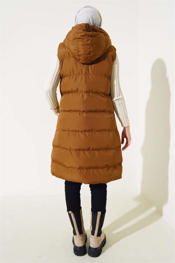 Double Sided Zippered Puffer Vest Black Tan
