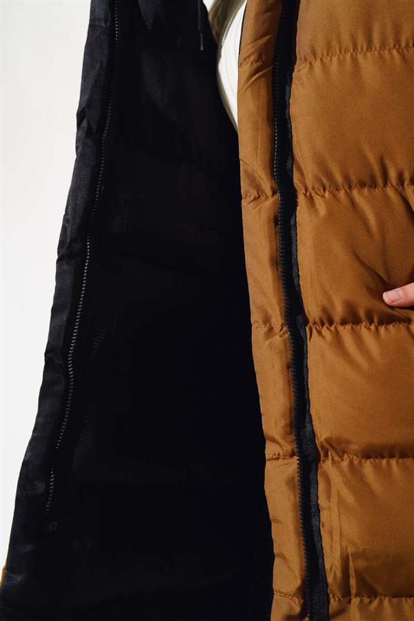 Double Sided Zippered Puffer Vest Black Tan