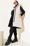 Double-Sided Zippered Puffer Vest Black Beige