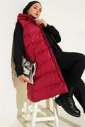 Double-Sided Zippered Puffer Vest Black Burgundy