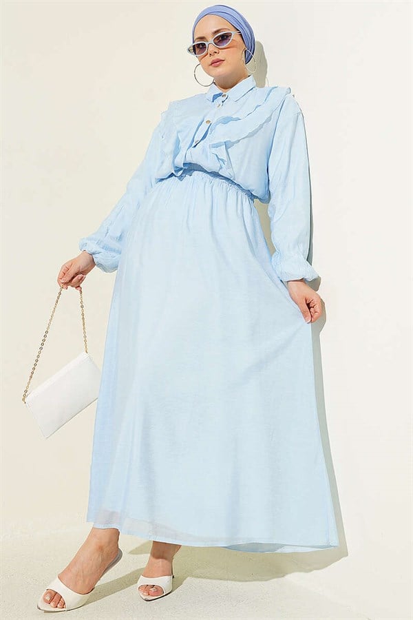2 Piece Set with Double V-Shaped Ruffled Skirt, Baby Blue