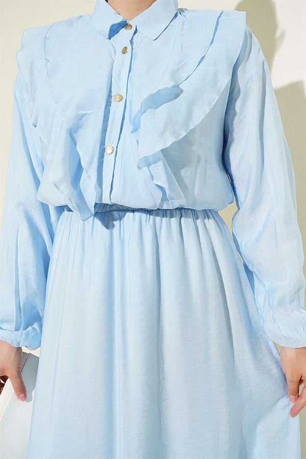 2 Piece Set with Double V-Shaped Ruffled Skirt, Baby Blue