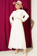 2 Piece Set with Double V-Shaped Ruffled Skirt, Ecru