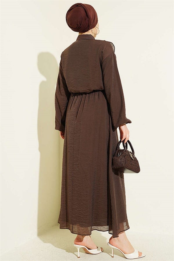 2 Piece Set with Double V-Shaped Ruffled Skirt, Coffee Brown