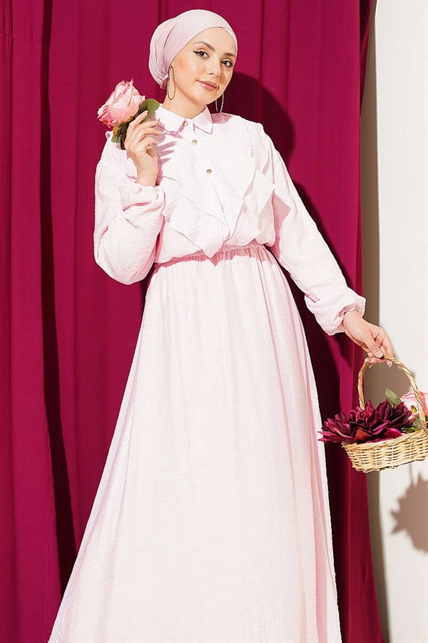 2 Piece Set with Double V-Shaped Ruffled Skirt, Pink