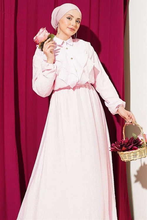 2 Piece Set with Double V-Shaped Ruffled Skirt, Pink