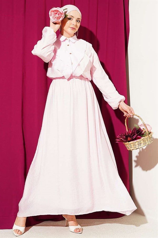 2 Piece Set with Double V-Shaped Ruffled Skirt, Pink