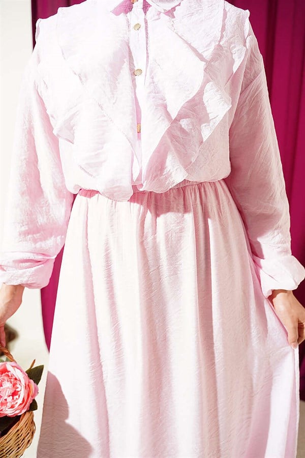 2 Piece Set with Double V-Shaped Ruffled Skirt, Pink