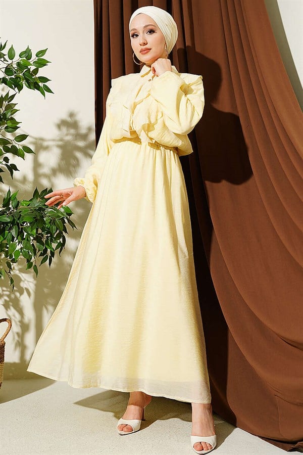 2 Piece Set with Double V-Shaped Ruffled Skirt, Yellow
