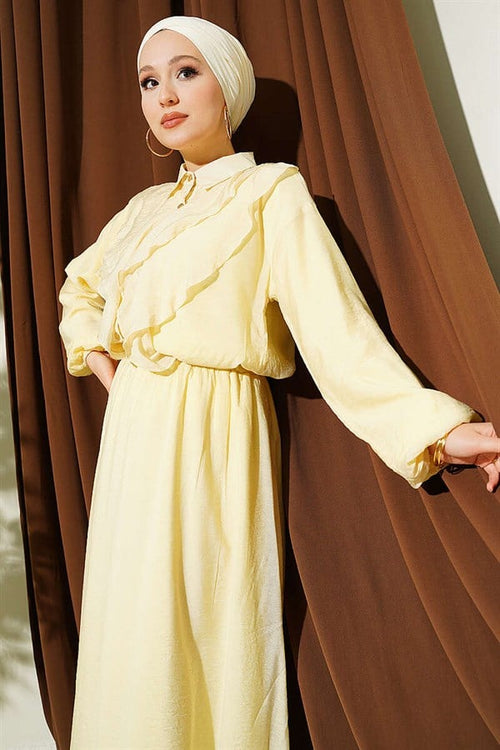 2 Piece Set with Double V-Shaped Ruffled Skirt, Yellow