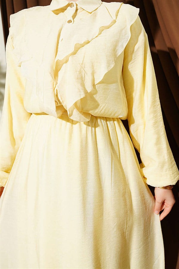 2 Piece Set with Double V-Shaped Ruffled Skirt, Yellow