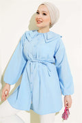 Double Collar Rope Belted Shirt Baby Blue
