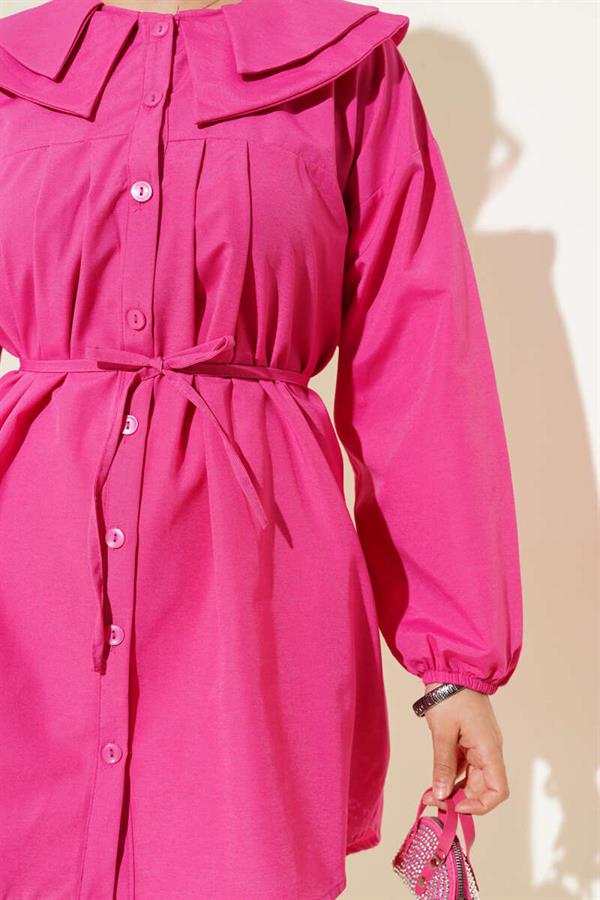 Double Collar Rope Belted Shirt Fuchsia