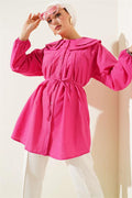 Double Collar Rope Belted Shirt Fuchsia